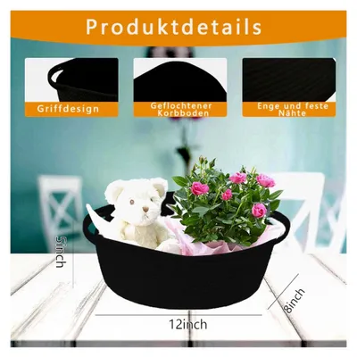 Produktbild von Geflochtener Geschenkkorb, Leer für Geschenke mit Geschenktüten und Bändern, Präsentkorb für Babyparty, Geburtstag, Hochzeit, Ostern, Erntedank, Weihnachten (Schwarz)