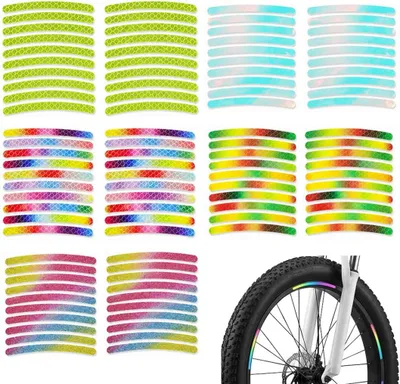 Productafbeelding van 100 stuks reflecterende wielstickers, iriserende honingraatdecoratieve stickers voor fietsen, elektrische scooter en auto, 0,7 x 9 cm, meerkleurig