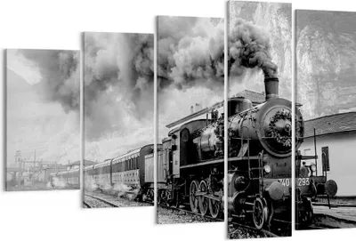 Produktbild von Bild auf Leinwand - Leinwandbild - 5 Teile - Zug Schwarzweiß Rauch - 150x100cm - Wand Bild - Wanddeko - Wandbilder - Leinwanddruck - Bilder - Wanddekoration - Leinwand bilder - EG150x100-4315