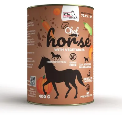 Obrázek produktu pro Konzerva pro psy koňské maso se zeleninou 400g