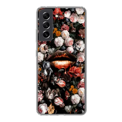 Produktbild von MuchoWow® Handyhülle Schutzhülle Hülle für Samsung Galaxy S21 FE Lippen - Blumen - Farbe - Orange - Kunst - Abstrakt - Alte Meister Silikon Softcase Handy Hülle - Mobiltelefonhülle