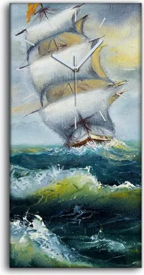 Produktbild von Küchenuhr Bürouhr Leinwand Uhr 30x60 Wellen Meereslandschaft Schiff Ozean - weiße Hände