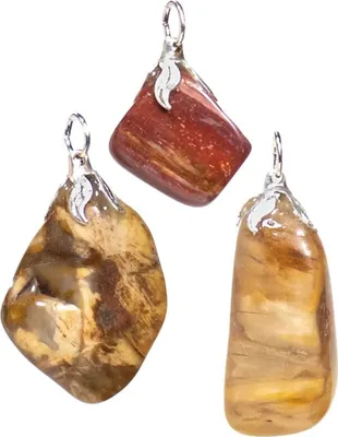 Image de Pendentif en pierre précieuse en bois pétrifié - ± 1,5 à 3 cm - Paquet de 3 pièces - ± 1,5 à 3 cm