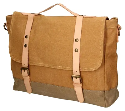Imagen del producto de Bolso de hombro hecho a mano, de lona y cuero, con correa ajustable. Color: coñac