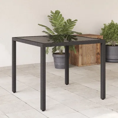 Productafbeelding van Maison Exclusive - Tuintafel met glazen blad, zwart, 90x90x75 cm, polyrotan