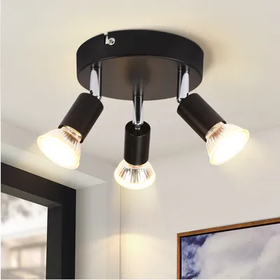 Obrázek produktu pro ZMH LED stropní reflektor 3 plameny černé stropní světlo moderní GU10 stropní bodové otočné 350° otočné kulaté obývací pokoj ložnice předsíň