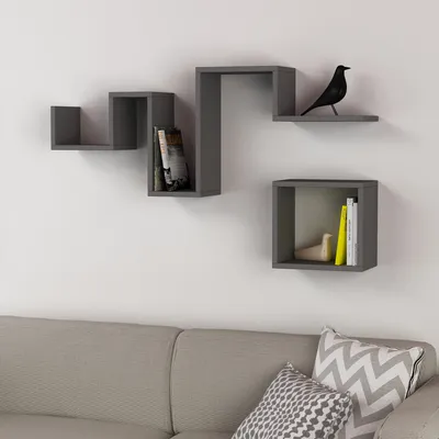 Image de Skye Decor, lot de 2 étagères murales, anthracite, 116 x 45 x 20 cm et 31,5 x 29,5 x 20 cm | Panneau de particules 100 % mélaminé, épaisseur 18 mm | Design moderne, idéal pour toutes les pièces.