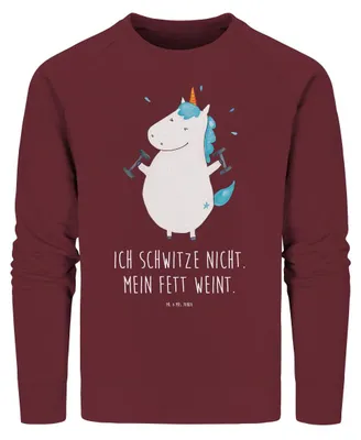 Produktbild von Mr. & Mrs. Panda Bio Baumwoll Pullover Einhorn Fitness Größe XXL - Burgundy - Geschenk, Pulli, Unicorn, Sweater, Sport, Gym, Sweatshirt, Fitnessstudio, Bio-Pullover