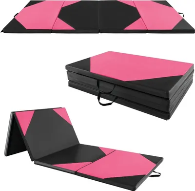 Zdjęcie produktu dla Składana mata treningowa ze sztucznej skóry zapinana na rzepy & Uchwyty do przenoszenia 300 x 117 x 5 cm różowe