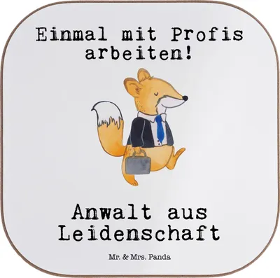 Produktbild von Mr. & Mrs. Panda Tassenuntersetzer Anwalt Leidenschaft - Weiß - Geschenk, Tischuntersetzer, gläseruntersetzer, Spruch, Jurastudium, Quadratischer Untersetzer, Tasse
