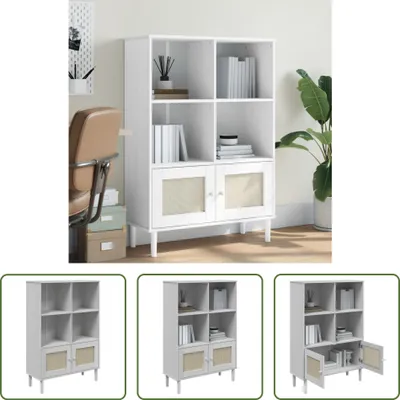Produktbild von The Living Store Bücherschrank SENJA Rattan-Look Weiß 90x35x130 cm Kiefernholz