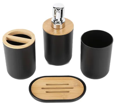 Immagine prodotto di Set di accessori da bagno in bambù nero, composto da 4 pezzi