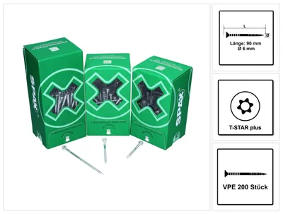 Productafbeelding van SPAX stelschroef 6,0 x 90 mm 200 stuks (2x 161010600903) Stelschroefdraad met bevestigingsgroeven platkop T-STAR Plus 4Cut WIROX