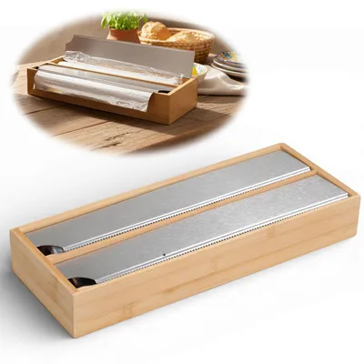 Produktbild von LS-LebenStil 2-fach Holz Folienspender Bambus Schubladen Alufolienspender Folienschneider Alufolie Alufolien-Spender Frischhaltefolie Folienabroller