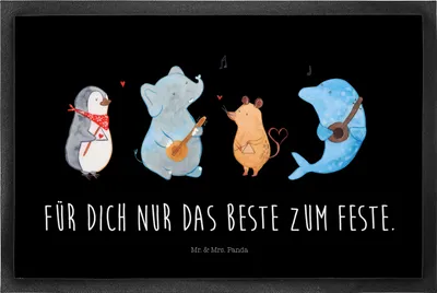 Produktbild von Mr. & Mrs. Panda Fussmatte Big Band 40 x 60 cm - Schwarz - Geschenk, Schmutzmatte, Gitarre, Delfin, Eingangsteppich, fußmatte, Gummimatte, Maus, Pinguin, Türmatte, Hund