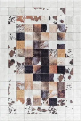 Immagine prodotto di Tappeto lavabile per soggiorno, corridoio o cucina, forma rettangolare, dimensioni 120x170 cm, colore bianco, design patchwork in poliestere