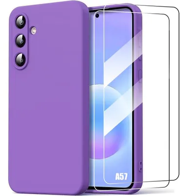 Image de Coque + 2 Verres Trempés pour Samsung Galaxy A57 5G, Protection Silicone Souple Anti-Rayures Violet