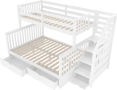 Produktbild von 90 x 200 über 140 x 200 Etagenbett mit Schubladen, Stauraum, ohne Matratze, multifunktional, weiß