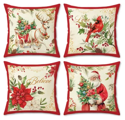 Weihnachts-Kissenbezüge 45x45 cm, 4 Stück, Vintage Rot