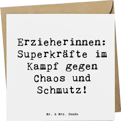 Produktbild von Mr. & Mrs. Panda Grußkarte Spruch Superheldin Erzieherin - Weiß - Geschenk, faltkarte, Fürsorge, doppelkarte, Geschenke für Berufstätige, handgefertigte, Klappkarte