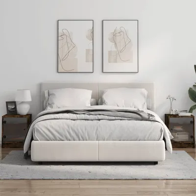 Produktbild von Möbel 2er Set Nachttische mit Glastüren - Bettschrank/Nachtschrank für Schlafzimmer - Räuchereiche 35x37x42 cm Top8421727