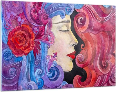 Produktbild von Bilder auf glas - Frau Abstraktion - 120x80cm - Glasbilder - Wandbilder - Kunstdruck - zum Aufhängen bereit - Wanddekoration aus Glas - Glas Bilder - Wandbild auf Glas - Einteilig - GAA120x80-4005