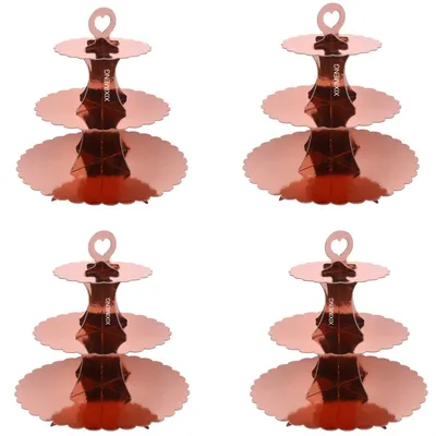 3-stufiger Karton-Cupcake-Ständer, 4er-Pack, Roségold