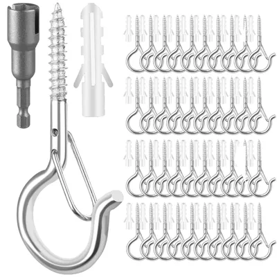 Productafbeelding van 48 stuks RVS schroophaken met veiligheid voor verschillende toepassingen