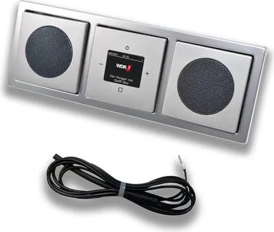 Produktbild von Busch Jäger DAB+ Unterputzradio 8215U-101 Komplettset Busch Pur Edelstahl 2 x Lautsprecher inkl. 0,9 Meter EBROM Wurfantenne zur Empfangsoptimierung