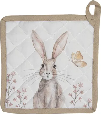 Produktbild von Clayre & Eef Topflappen 20x20 cm Weiß Braun Baumwolle Kaninchen