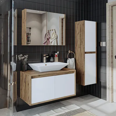 Immagine prodotto di Set di mobili da bagno Roomart ATLANTIC-85, 4 pezzi, larghezza 85 cm, rovere bianco