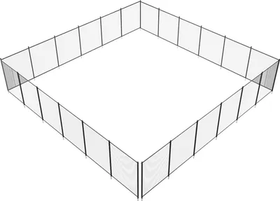 A square-shaped pool fence is set up on a white background.