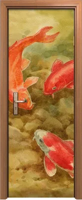 Produktbild von Türposter 70x200 cm Türaufkleber Türtapete Türfolie Klebefolie Aquarell Fisch Zierkarpfen Gold rot