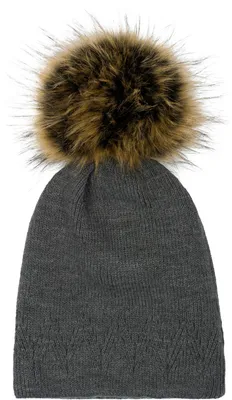 Produktbild von styleBREAKER Uni warme einfarbige Strick Bommelmütze mit Zacken Muster, abnehmbarer Kunstfellbommel, Winter Mütze 04024181