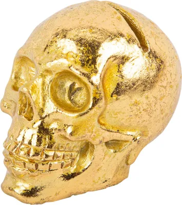Produktbild von Totenkopf-Platzkarten aus Goldharz goldfarben 4 x 3,5 cm 2 Stück -