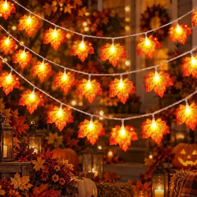 Herbstgirlande 3 m, 30 LEDs, Ahornblätter, warmgelb, batteriebetrieben