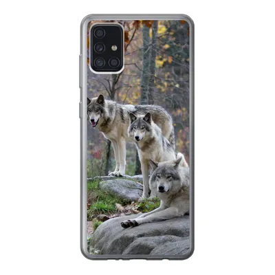 Produktbild von MuchoWow® Handyhülle Schutzhülle Hülle für Samsung Galaxy A52 5G Wölfe - Fels - Wald Silikon Softcase Handy Hülle - Umschlag