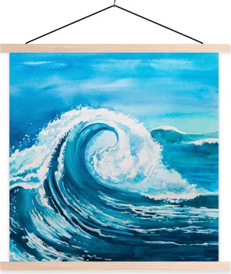 Produktbild von MuchoWow® Textilposter Golf - Meer - Aquarell 60x60 cm mit holzfarbenen Rahmen - Wanddekoration