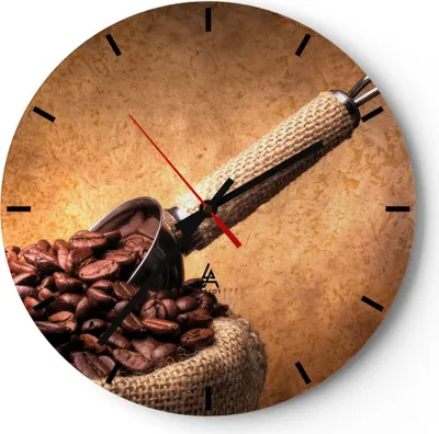 Produktbild von Wanduhr - Rund - Glasuhr - Kaffee Getreide geröstet - 40x40cm - Schleichendes Uhrwerk - Lautlos - zum Aufhängen bereit - Dekoration Modern - Wanddekoration aus Glas - C3AR40x40-2536