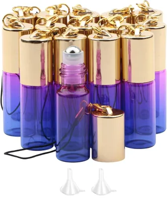 Immagine prodotto di 15 flaconi roll-on in vetro blu da 5 ml, con sfere rotolanti in acciaio inossidabile