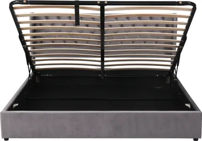 Produktbild von Merax Polsterbett 180x200cm mit Lattenrost, Hydraulisches Boxspringbett mit Bettkasten und Stauraum, Samt Doppelbett Ohrenform Stauraumbett, Grau