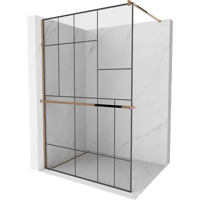 Obrázek produktu pro Mexen Kioto+ sprchová zástěna s poličkou a kolejnicí 70 x 200 cm, Průhledné/Černý vzor 8 mm, Zlatorůžová - 800-070-121-60-78