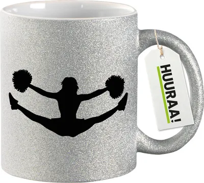 Produktbild von Huuraa Glitzertasse Cheerleader Silhouette 330ml Silber Keramik Kaffeebecher Geschenkidee