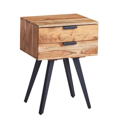Produktbild von Nachtkonsole 47 x 65 x 35 cm Akazie Massivholz Nachttisch Boxspringbett, Nachtkästchen 2 Schubladen, Nachtschrank Modern mit Metallbeinen, Nachtkommode Massiv