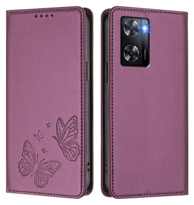 Image de Étui en cuir pour Oppo A57e/A57s/A57 4G/A77s/A77 4G, motif papillon, étui portefeuille à rabat avec support, violet