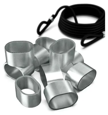 Produktbild von Würgeklemmen Quetschhülsen für 8mm Gummiseil & Expanderseil (10 Stk. / 25 Stk.) | Ovale Pressklemmen für PKW Anhänger Planenseil | 100% rostfreie & robuste Seilklemmen
