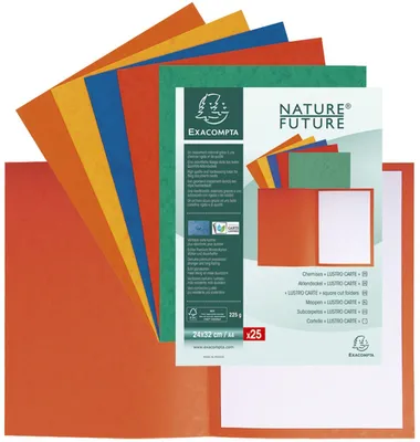 Produktbild von Packung mit 25 Aktendeckeln aus Manila-Karton 225g, für Format DIN A4 Farben sortiert