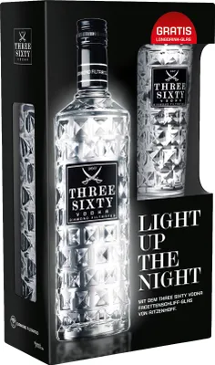 Produktbild von Three Sixty Vodka mit Gratis Longdrinkglas 37,5%  - 0,7 l