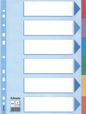 Produktbild von Esselte Esselte Register Blanko, Karton, Blank tab index, Pappe, Mehrfarben, A4, 160 g/m², 2, 4, 6