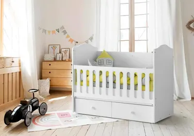 Produktbild von Babybett Weiß Holz Praktische Schubladen Sicheres Design Komfortables Möbel